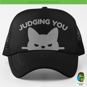 Grey Cat Peeker Judging You Foam Trucker Snapback Cap BLACK